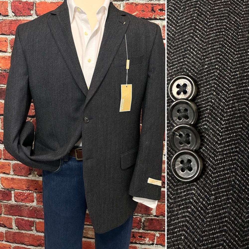 MICHAEL KORS BLAZER MENS SIZE 42 CHARCOAL GRAY HERRINGBONE SPORT COAT JACKET
